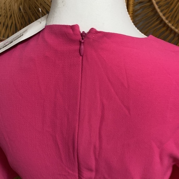 She + Sky‎ Women’s Medium Hot Pink Flare Ruffle V-Neck Mini Dress Barbie - Picture 9 of 16